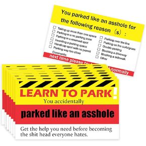 Bad Parking Cards You Parked Like an Idiot Cards 3.5 x 2 Inch Learn to Park Cards Funny Parking Violation Cards for Adults(Pack of 100)