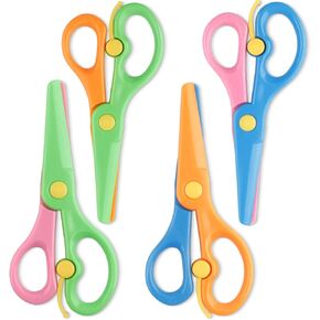 4PCS Safety Scissors for Kid Ages 2-7, Colorful Pre-School-Safety Training Scissor for Kindergarten, Craft Scissors for Kid, Art Craft/Cute Toddler Training Scissor for DIY Greeting Cards