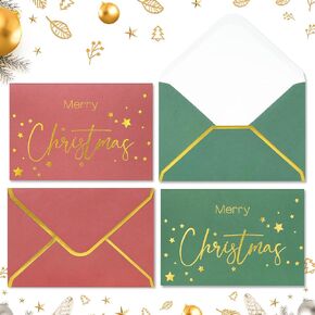 30 Pack Gold Foil Merry Christmas Cards with Envelopes | 4x6 Inches Blank Christmas Cards Assortment in Bulk for Family, Kids, Friends, Work & Office Celebrations