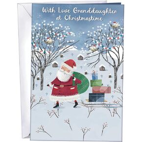 Chuck's Card-O-Rama - Granddaughter Christmas Card - WHY PAY MORE? - MADE in CHICAGO - Large Card Opens to 10" x 7.75" - Packaged in Extra Sturdy Mailer - Beautiful Christmas Card - 1016 - Christmas Card for Granddaughter, Granddaughter Christmas Card, Me