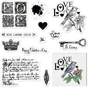 Valentines Flowers Moon Clear Stamps for Card Making Journaling, Love Words Letters Transparent Silicone Stamps Seal Stars Rubber Stamps for Scrapbooking DIY Cards Album Crafts Supplies