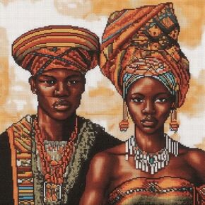 African Couple 11CT Cross Stitch Kits for Beginners Color Printed Stamped Cross-Stitch Supplies Needlework Printed Embroidery Kits DIY Kits Needlepoint Starter Kits 50x50cm(X9)