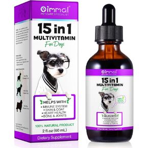 Dog Multivitamin Liquid - 15 in 1 Dog Vitamins Multivitamin, Support Skin & Coat, Heart, Bones and Joint Health, Pet Vitamins and Supplements (2 Fl Oz)