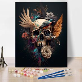 TUMOVO Skull Paint by Numbers for Adults Beginner Bird Acrylic Adult Paint by Number Kits on Canvas Flower Painting by Numbers with Brushes Paint Kits for Adults Art Crafts 16"x20"