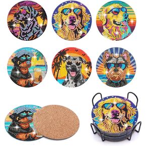 Puraikcmi 6PCs Diamond Paintings Coasters Kits Set, Pet Diamond Art Coasters with Holder, Crafts DIY Coasters, Small Diamond Art Kits for Adult Diamond Gem Dots Gift (Hummingbird)