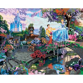 RoseArt Disney Dreams Thomas Kinkade Deluxe Paint by Number Art Painting Kits - Cinderella Wishes Upon a Dream Scene- DIY Paint by Number Art 20" x 16" Horizontal Canvas with Wooden Display Hanger