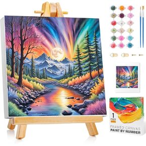 GOUGOUFAFA Landscape Paint by Number Kit for Adults with Framed- Easy Paint by Numbers Kit for Adults Beginner, Simple Paint by Numbers for Gift Home Wall Decor (10x10Inch)