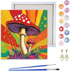 Reofrey Framed Paint by Numbers Kit for Adults & Beginner - 8x12 Inch Canvas Mushrooms Paint by Numbers - Landscape Educational & Creative Art Set for Beginners - Perfect for Home Wall Decoration