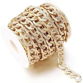 Heyjieyu 15 Feet Aluminum Flat Curb Chains Silver Plated Twisted Miami Cuban Link Chain Chunky Chain Handbag Chain with Spool for Necklace Jewelry Making 15x10mm, Chain-NK-S-15MM