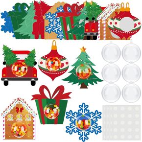 30 Pcs Christmas Candy Domes for Crafts Christmas Plastic Candy Holder with Xmas Candy Cards Santa Claus Snowman Snowflake DIY Clear Plastic Dome for Gift Box Party Favors