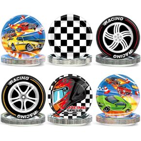 48Pcs Race Car Birthday Party Supplies Hot Car Paper Plates 7In Racing Car Disposable Dessert Tableware Racing Themed Dinnerware for Kids Boys Baby Shower Birthday Party Decorations