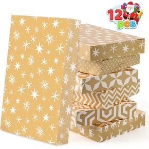 JOYIN 12Pcs Christmas Clothes Gift Wrap Boxes with Lids for Presents, 17" x 11" x 2.5" Foil Golden Clothing Shirt Wrapping Boxes, Clothes, Robe Boxes, 6 Design Holiday Boxes for Xmas, Birthday, Wedding