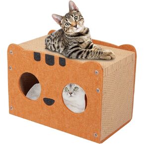 Cat House for Indoor Cats, Cat Scratch Condo for Multiple Large Cats Up to 18 lbs,Scratch Resistant Cat Caves with Scratch Cardboard for Cats,Rabbits use(Grey Radio)