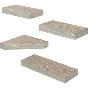 Way Basics Premium Cat Scratcher Floating Wall Shelf (4 Pack) (White)