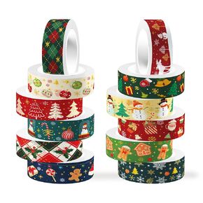 Christmas Washi Tape 12 Rolls Decorative Tape Washi Tape,Snowflake Christmas Tree Tape Masking Craft Tape Sticky for DIY Art Craft Gift Wrapping Scrapbook Journal Party Supplies Xmas Supplies