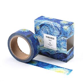 Colorful Van Gogh's Color Washi Tape, Doraking Van Gogh's Works Decorative Washi Tape for Scrapbooks, Planners, Gift Wrapping(The Starry Night, 1Roll/Box)