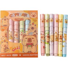 6 Pcs Capybara Highlighter Marker Cute Capybara Pastel Highlighter Marker Pens for Students Boys Girls Women Highlighter Pens School Supplies Office Supplies (6Pcs Capybara)