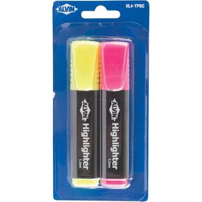 Alvin, Highlighters, 5.3mm Chisel Tips, Pink and Yellow - 2 Pack