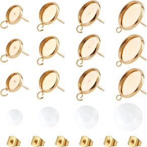 UNICRAFTALE About 72pcs Golden Stainless Steel Blank Stud Earring Bezel Post Cup Stainless Steel Hypoallergenic Stud Earring with Ear Nuts for Jewelry Making 8/10/12/14mm