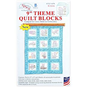 Jack Dempsey Needle Art 9in Kittens Theme Quilt Blocks Stamped for Cross Stitch and Embroidery