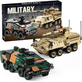 US Stryker & German Boxer Military Vehicles Building Sets Compatible with Lego, Create 2 Classic Wheeled Armored Vehicles Toy Models, Great Army Toys for Boys Kids and Teens Ages 8-14
