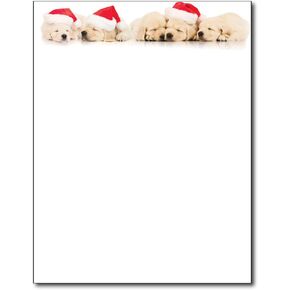 Santa Puppies Holiday Christmas Letterhead Paper - 80 Sheets