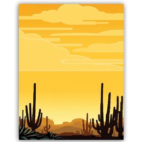 Stonehouse Collection Desert Sunset Stationery - 8.5 x 11-60 Cactus Letterhead Sheets - Saguaro Cactus Paper - Arizona Letterhead (Sunset)