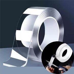 DIY Practice Extra Strong Double Sided Tape Heavy Duty Removable 1m and 3m, Clear Sticky Adhesive Nano Tape Tough Washable Waterproof Mounting Tape for Hanging Picture, Poster, Carpet (50mm, 1M)