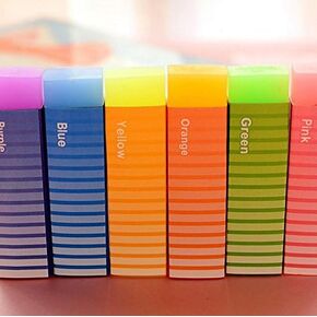 WOIWO Cute Kawaii Colored Long Strip Rubber Eraser, Colour Eraser 6 pcs