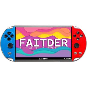 FAITDER-X12 Plus 7-inch HD Screen Handheld Portable MP5, 10000+ Free Games，Dual Joystick Nostalgic Arcade Video Game Machine 16GB ROM, Support GBC/GBA/NES/MD/SMC/SFC Games,Children's Gifts(Red & Blue)