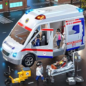 Play Ambulance Toy for Kids 3 4 5 6 7 8 Years Old - Friction Powered Truck with Light and Sound, Vehicle Toys, Carrier Truck Toys with Figures Toys, Gifts for Boys Girls Gifts for Age 3-12