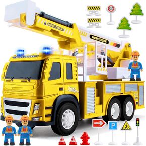 Fire Truck Playset - 1:12 Scale Large Size Toys - Realistic Fire Engine, 3 Firemen, Road Signs, Lights, Sounds - Friction-Powered Fire Truck Toys for 3 Year Old Boys, Girls, Toddlers Age 3 4 5