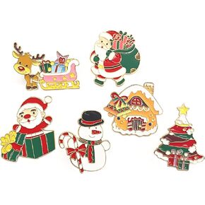 Christmas Pins Christmas Enamel Pins Assorted Santa Claus Snowflake Snowman Holiday Cartoon Pin Badge for Clothes Bags Hats Accessories