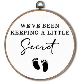 Tzhim We've Keeping a Little Secret Baby Announcement Round Wall Art Decor, Pregnancy Announcement Sign, Baby Coming Soon Announcement Wall Sculptures for Home Bedroom Living Room Decor, 10x10in