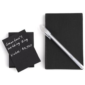 Hibana: Notecards & Pen - 50 Small & 45 Large Black Notecards, Silver Ink Pen, Fits Jewelry Storage Pocket Pages, Document Origin & Value