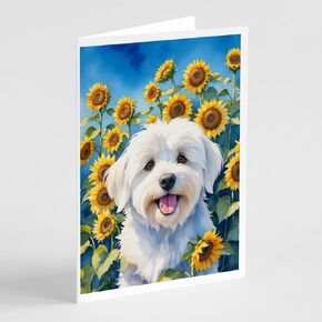 Caroline's Treasures Belgian Sheepdog in Sunflowers Greeting Cards Pack of 8 Blank Cards with Envelopes Whimsical A7 Size 5x7 Blank Note Cards