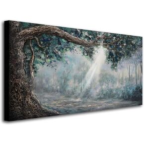 Anolyfi Large Palm Tree Picture Green Tropical Ocean Seascape Canvas Wall Art Nature Landscape Textured Painting Artwork Framed for Living Room Bedroom Bathroom Kitchen Office Home Decor 40"x20"