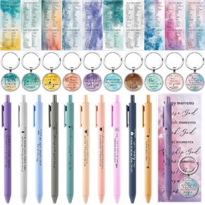 10 Sets Christian Gifts Bulk 10 Bible Verse Ballpoint Pens 10 Scripture Keychains and 10 Religious Bookmarks Christmas Church Gift for Women Sunday School Study Group Members Supplies