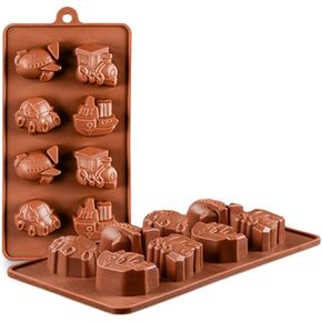 2Pcs Silicone 3D Car Shape Non-stick Candy Molds, Homemade Vehicles Car Chocolate Cookies Soap Candle Crayon Plaster Polymer Clay DIY Mold Pan Tray, Cake Topper Decorating Tool, Kids Fun Maker