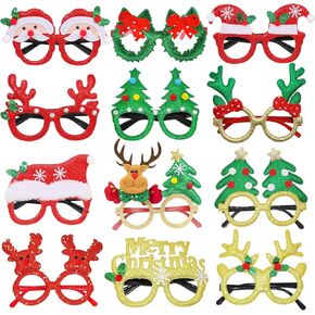 Christmas Party Glasses, 12pcs Glitter Glasses Frames Decoration for Christmas Party Favors Christmas Costume Photo Booth