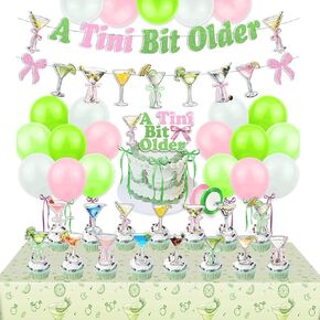 Martini Birthday Party Decorations, Green Pink Bow Martini A Bit Older Banner Garland, Cake Toppers, Balloons Birthday Bachelorette Bridal Shower Party Supplies for Girls Women