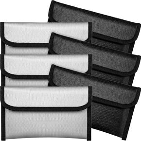 Leinuosen 6 Pack Small Fireproof Bag 8 x 5 Inch Fireproof Money Waterproof Pouch Document Bag with Zipper Silicone Coated Money Holder Safe Accessories for Valuables Passport Currency Keys