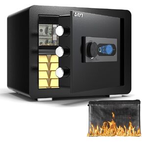 DAYI Biometric Fingerprint Safe Box, 3.0 Cubic Feet Home Safes with Fireproof Bag, Digital Touchpad Security Safe for Money Cash Documents, Dual Alarm System - DF-60 Plus