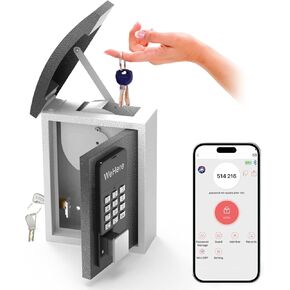 WeHere Key Lock Box Wall Mount with Key Drop Slot, Smart Digital Lockbox, OTP/APP Bluetooth/Wi-Fi/Fixed Code/Key Unlock, Key Safe Security Storage for House Outside, Realty Business, Apartment, Store