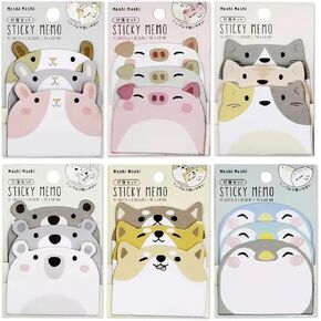 6 Packs Cartoon Animal Sticky Notes Self-Stick Memorandum Note Set Cute Cartoon Animals Notes Writing Pads Page Marker Notepad for School, Home, Office and Package
