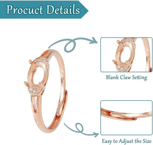 Sterling Silver Bezel Ring Blank Ring Bases Blank Prong Ring Settings 4 Claw Adjustable Bezel Tray Settings for Women DIY Ring Findings Jewelry Making in Kuwait
