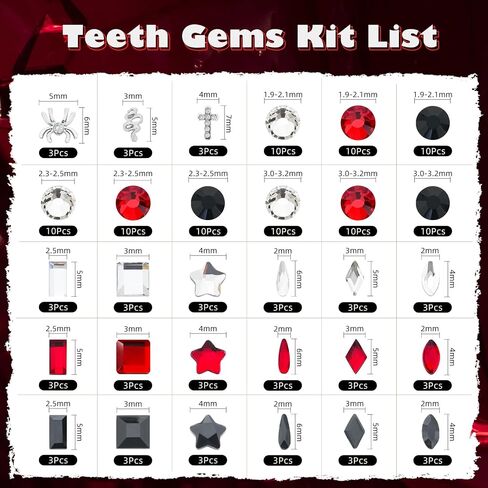 مجموعة جوهرة الأسنان من WATRZ، طقم مجوهرات الأسنان الماسية للأسنان DIY مجموعة مجوهرات الأسنان للفتيات DIY كريستال عنكبوت ثعبان صليب قلب فراشة صاعقة وردي أرجواني أسود أحمر للأولاد (أسود) in Kuwait