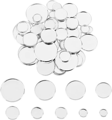 UNICRAFTALE About 54pcs 9 Sizes 6-25mm Silver Flat Round Trays Stainless Steel Plain Edge Bezel Cups Blank Tray Cabochon Settings for Jewelry Making DIY Findings in Saudi Arabia