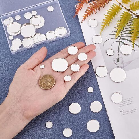 UNICRAFTALE About 54pcs 9 Sizes 6-25mm Silver Flat Round Trays Stainless Steel Plain Edge Bezel Cups Blank Tray Cabochon Settings for Jewelry Making DIY Findings in Saudi Arabia