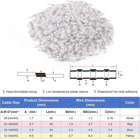 120PCS Waterproof Solder Seal Wire Connectors AWG 26-10 Kit, Heat Shrink Butt Connectors Terminals Solder Sleeve Wire Splice Connector for Marine Boat Wire Joint in Saudi Arabia